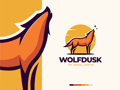 WOLF DUSK animal animal logo cartoon character character logo dusk esport illustration logo mascot mascot logo sun vector wolf