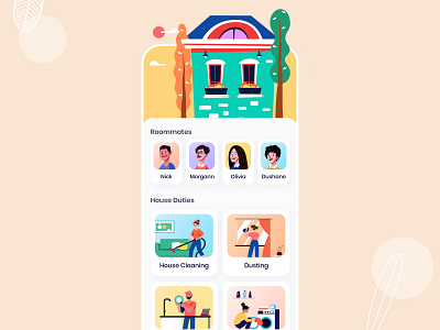 Split House Duties Concept Design app cleaning corona coronavirus covid 19 design illustration interface ios iphone laundry app minimal ui user experience userinterface ux