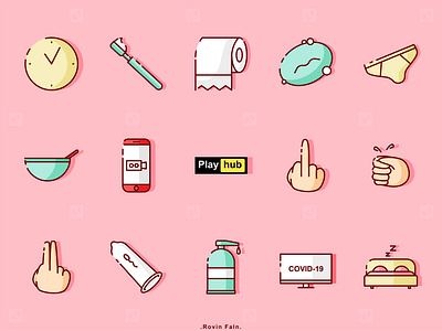 Icons brief character condom covid 19 covid 19 covid19 daily daily icon draw drawing food icon set icons design icons pack iconset illustraion sanitizer toilet paper tv vector