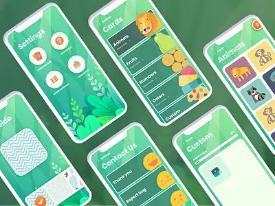Memory Game App - Settings Design app application character design game green illustration kids mobile settings ui vector