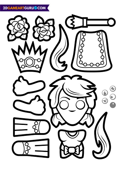 2D RollMonster Princess 2dgameartguru activity colouring craftsheets illustration kids papercraft vector