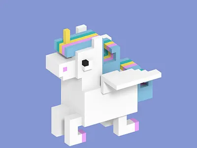 Magic Unicorn In Voxel Art 3d character characterdesign cubic cute illustration isometric magicavoxel voxel voxelart