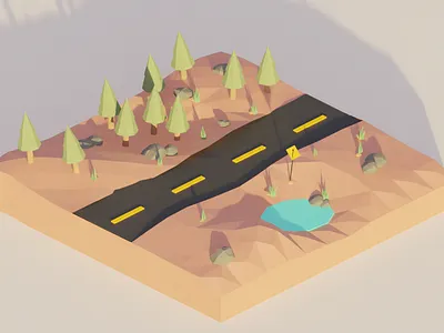 Low Poly Road 3d blender blender3d blender3dart design enviroment illustration isometric road rocks trees