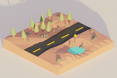 Low Poly Road 3d blender blender3d blender3dart design enviroment illustration isometric road rocks trees