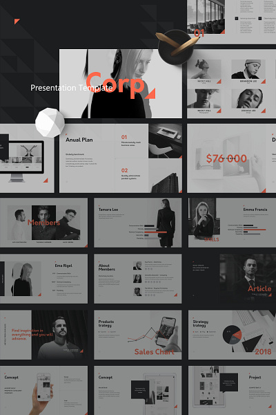 C O R P brand branding creative illustration layout minimal powerpoint powerpoint template presentation slide template