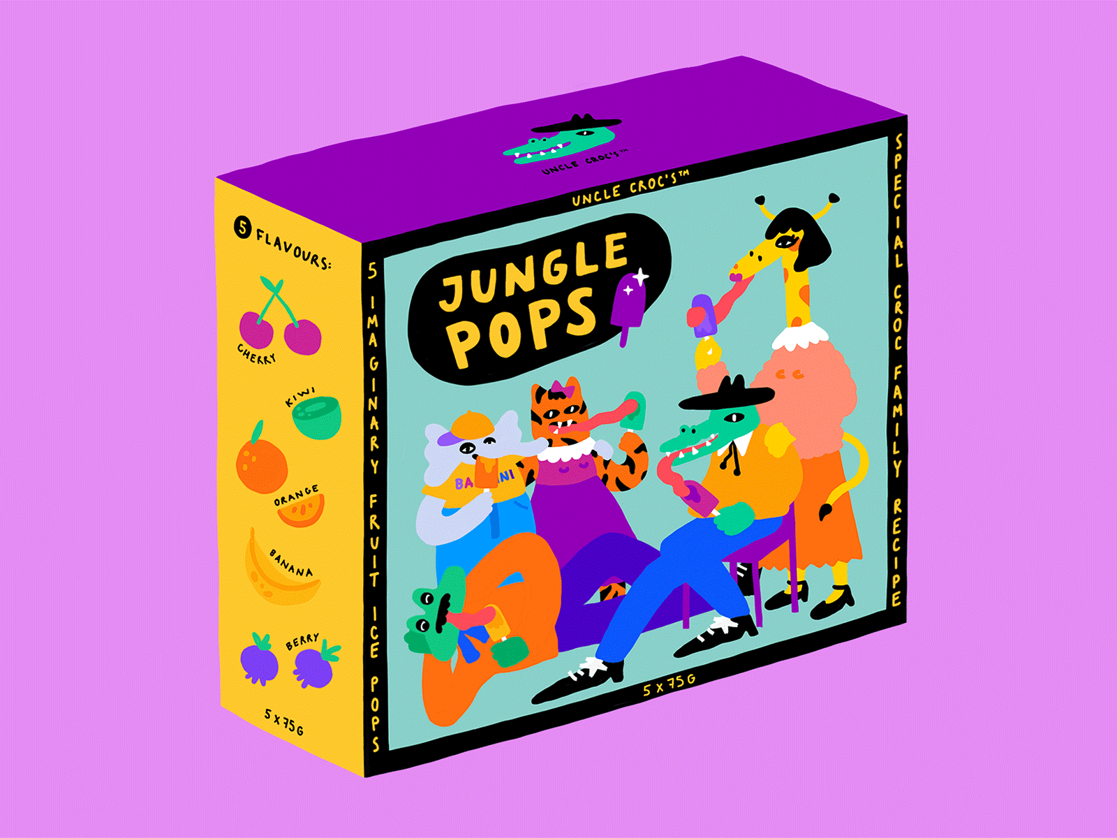 Jungle pops animal character design food illustration illustration jungle package design packaging packaging design packaging illustration popsicle procreate