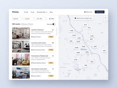 Flatstep – Search Results apartment clean dashboard design filters flat interface interfaces interior map real estate typography ui ux web