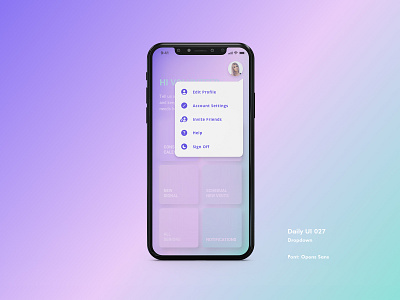 Daily UI #027 - Dropdown app appdesign dailyui dailyui027 dailyuichallenge design dropdown gradient interfacedesign ui uidesign xd