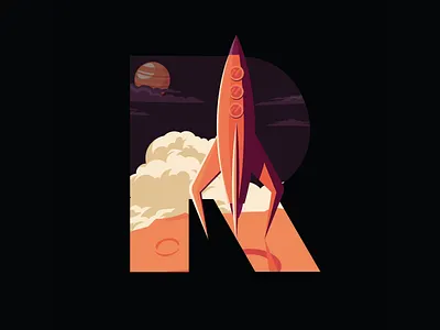 36 Days Of Type- ROCKET 36days 36daysoftype 36daysoftype07 digital illustration letter lettering letters planet rocket rocketship space type typo typography