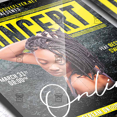 Big Online Concert Template - Flyer PSD + Instagram Ready Size concert flyer design online concert flyer online show flyer design together at home