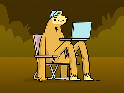 Squatchin Character Design big foot blake stevenson camping cartoon character design clean cute forest hat illustration jetpacks and rollerskates laptop retro sasquatch simple ui ux vector web design yeti