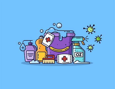 COVID-19 🧼 blog branding cleaning coronavirus covid 19 creative design dribbble illustration line art minimal soap vector vector art vector design virus