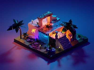 Render 3D exercice 2/4 blender blender3d graphic illustration illustration design isometric lights old purple render ruins