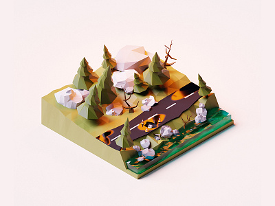 3D render exercice 1/4 3d 3d artist blender blender3d design forest graphic illustration isometric render rendering road