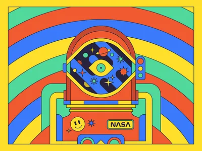 Space Funk astronaut color design flat funk helmet illustration monoweight planet rainbow smiley space spaceman star