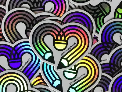 Holographic Sticker badge heart design holographic icon design logo design pencil pencil icon print design sticker design stickermule vector illustration