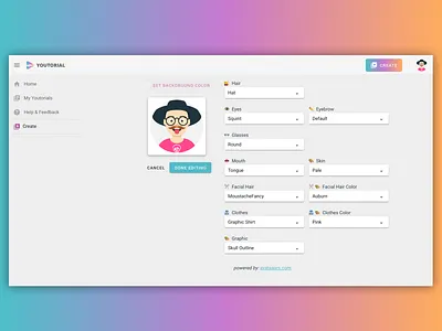 Youtorial - Avatar Builder app app design avatar desktop app elearning profile ui user ux video vue vue.js youtorial youtube