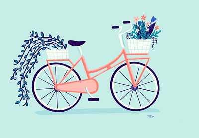 Pink Bicycle with Flowers bicycles bike blue digital illustration digital painting digitalart flowers illustration illustration ipadpro ipadproart painting pink procreate procreate art