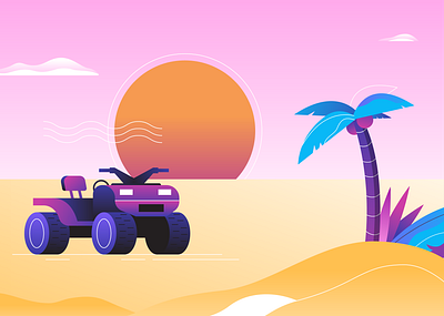 Paradise Drive atv drive dunes explore gradient gradients illustration illustrator palm tree paradise sand sunrise sunset
