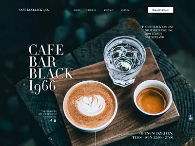 Cafe Black Bar 1966 | Web Design, Social Media, Ad Design | bar cafe cafeteria coffee contrasting dark ui european graphic design interface interface design restaurant restaurant app switzerland ui web web design webdesign website website design
