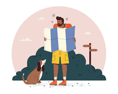 Hiker getting Lost dog drawing hike hiking illustration lost map photoshop