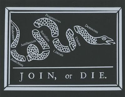 Join or Die antifascism benjamin franklin design join or die madeatlillstreet madeonipad politics poster procreate revolutionary war screenprint