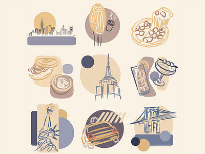 New York Icons abstract icon icon set iconography icons illustration illustration art logo minimal new york travel vector vectorart