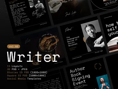 Writers Social Media Templates Vol.02 (DOWNLOAD) authors creative writing instagram banner instagram feed instagram post instagram stories instagram template layoutdesign poem poet poetry quote design quote template social media banner social media design social media pack social media templates story design storytelling writers