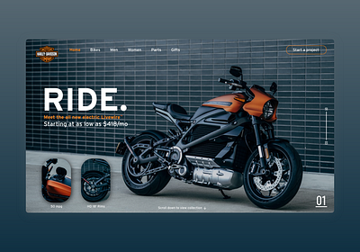 Harley Davidson bike branding harley davidson landing page orange steel grey ui ux web design