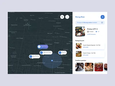 Exploration - Map account blue card distance estimate food image map meter minutes order point snackbar white