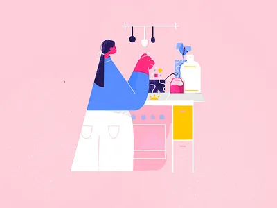 Cooking in the kitchen character design cooking illustration explainer video goop illustration pink vector