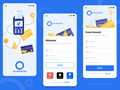 IranRenter - Sign in / Sign up Page adobe xd application booking concept design figma flat illustration minimal minimalist pattern product design rent sign in sketch ui ui design user interface ux