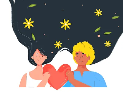 love 2d boy color couple design flat flower girl hair happy heart illustration love orange sheet valentine vector