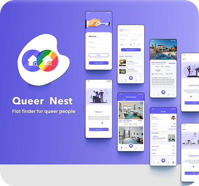 Queer Nest - Flat finder for the LGBT 🏳️‍🌈 app design design flat illustration illustration lgbt minimal mobile rent ui uxui vector