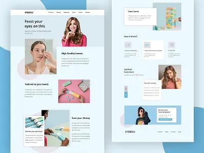 Glasses Subscription - Landing Page blue brand branding clean colours design digital eyeglasses flat glasses landing landing page minimal mobile photos shadow ui ux