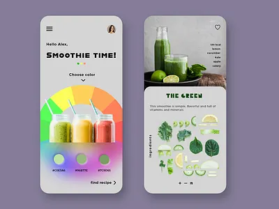 App - Smoothie recipe app app design blender colors daily dailyui design fitness fruit green healthy recipe smoothie smoothies ui user interface vegetarian web