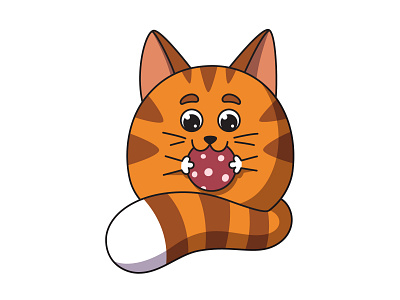 cat with a piece of sausage adobe illustrator adobeillustrator adorable animal animals cat character cute design kitten kitty vector