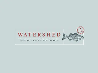 Watershed branding fish hand drawn illustration logo market restaurant stamp typogaphy vector