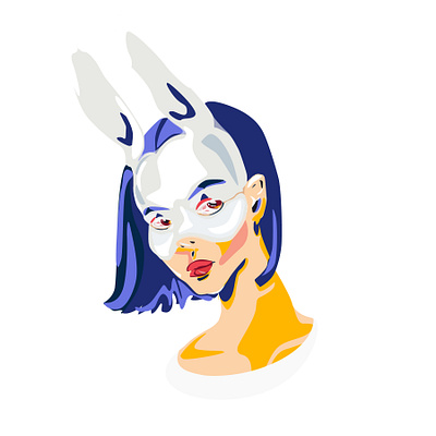 Rabbit Face - White artwork composition girl character graphic art graphic design illustrating illustration illustration art mask portrait rabbit shape elements simple design white