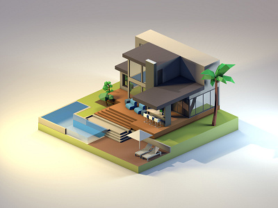 The Modern House 3d 3dart 3dillustration 3dmodeling cinema4d diorama illustration isometric low poly lowpoly lowpolyart luxury modern house renders