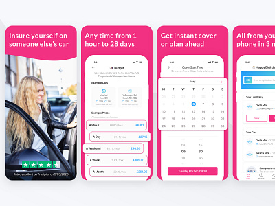 Lenny Temporary Insurance - App Screenshots app app screenshots app store app store design branding car insurance insurance interface ios app ios app store marketing minimal mobile app pink pricing product design temporary insurance time selection ui ux