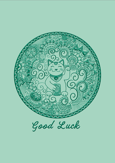 Lucky cat mandala design chinese lucky cat gift card ideas good luck illustration illustrator lucky cat photoshop procreate