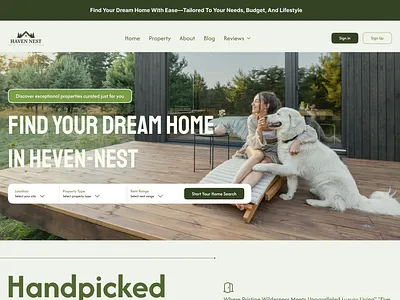 Haven Nest: landing page Comfort in Real Estate figma green header hero home home page images immobile landing page real stet