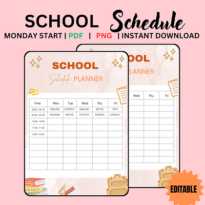 School Schedule Planner | Editable & Printable design digital digital planner graphic design logo schedule digital planner school school schedule digital planner student teacher time planner time table