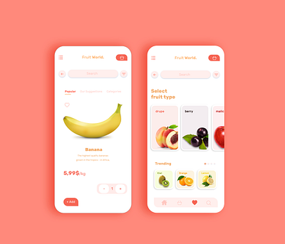 Fruit World. app shot app appliction content design fruit fruits ios minimal minimalism shot ui uiux uiuxdesign ux