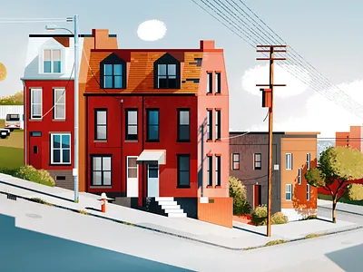 Pittsburgh, PA architecture car city illustration cityscape illustration landscape pennsylvania usa