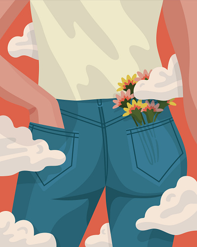 Flower Pocket butt clouds flowers jeans sky