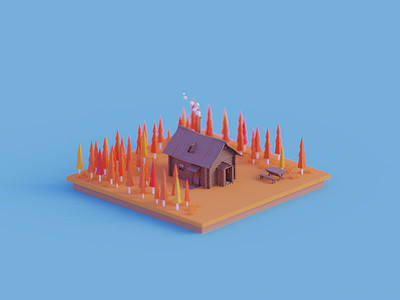 Autumn 3d 3dart autumn blender c4d cabin cinema4d house isometric