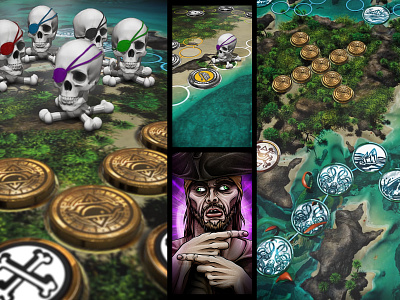 EXPLORE THE ISLAND board game design illustration kickstarter pirates