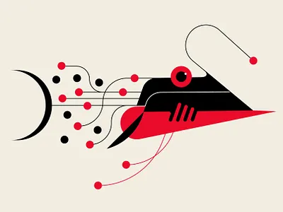 Fellyjish abstract design black design fish geometric illustration red vector